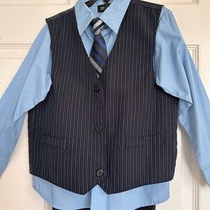 Holiday Editions Light Blue Dress Shirt with Navy Pinstripe Vest